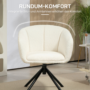 HOMCOM Armchair Lounge Chair with Armrests, 360° Swivel Function, Linen-Look, Swivel Chair with Metal Legs, for Living Room, Bedroom, Cream White | Aosom