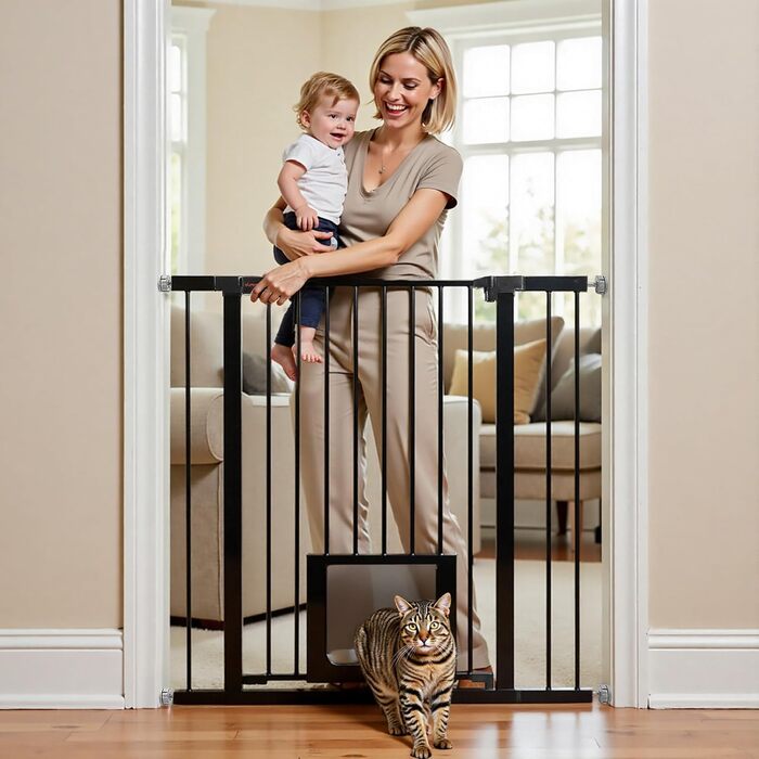 Захист для дверей та сходів UBRAVOO Babygitter, 100 см, безпечне дитяче ворота, автоматичне закриття, потрійна защіпка, висока модель, білий