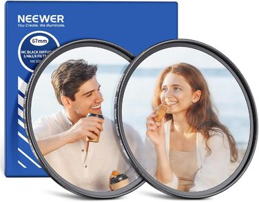 NEEWER Фільтр дифузії 67mm 1/4 & 1/8 для об'єктивів камер, 2 шт., ефект кіно, багатошарове скло, кейс, серветка, для портретної зйомки відео