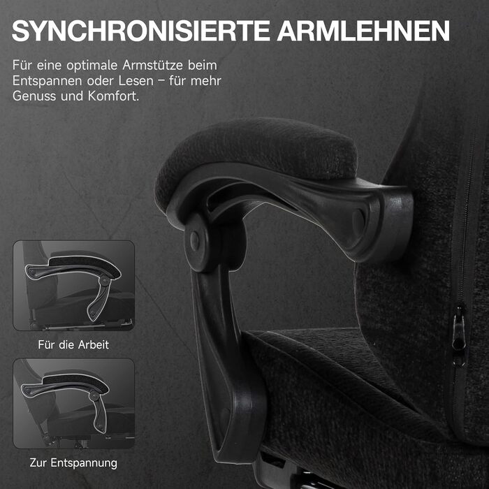 Ігрове крісло SUKIDA Ergonomic з тканини шеніль, з підставкою для ніг, підголівником та поперековою підтримкою, дихаючий матеріал, навантаження до 150 кг, чорне