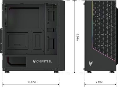 Oversteel Iridium: Ігровий корпус ПК з Mesh-панеллю, A-RGB вентилятором, USB 3.0, підтримка ATX/Micro ATX/ITX, чорний