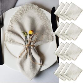 Aiuuee 12-Piece Cloth Napkins 45x45cm, Cotton Napkins with Fringe, Washable Fabric Napkins for Tablecloths for Wedding Family Meals Parties Birthday and Table Decoration (Beige)