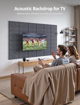 Самоклеючі акустичні панелі з фетру для звукоізоляції стін, стелі та дверей, 12 шт (30x30x0.9 см), 1.08㎡, темно-сірі — шумопоглинаючі плити для студії, вітальні та офісу