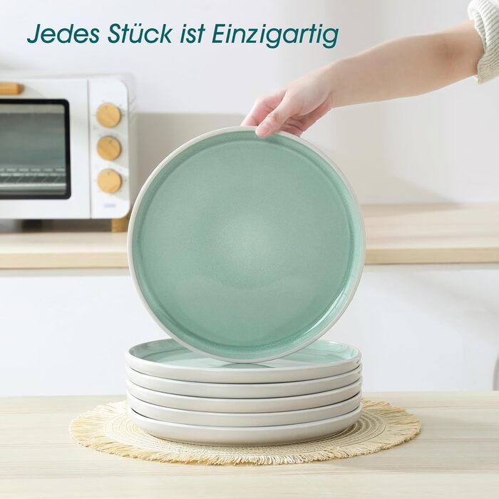 Набір посуду Steingut 18 предметів vancasso ELBA для 6 осіб, сучасний посуд у бірюзовому кольорі (6 тарілок, 6 мисок, 6 десертних тарілок)