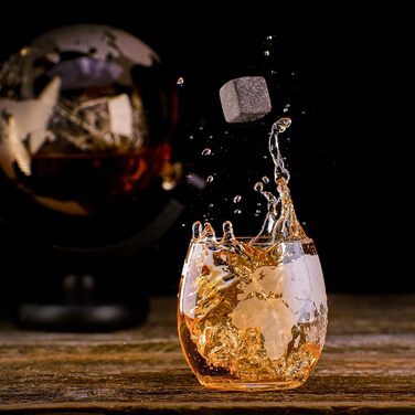 Whisky Carafe Set - Whiskey Gift Set - Gifts for Men - Men's Gifts Gift - Birthday Gift for Men - Globe Decanter 900ML, Gift Box, 4 Whiskey Stones