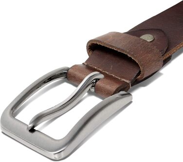 Жіночий шкіряний ремінь ROYALZ Vintage, 38 мм, буйволова шкіра, темно-коричневий, для джинсів та костюмів, довжина 125 см (обхват 110 см), з матовою пряжкою