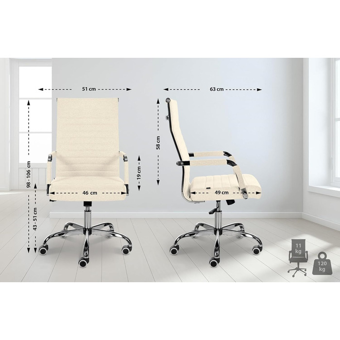 Ергономічне крісло для офісу Amadora I з регулюванням висоти, поворотне на 360 градусів, тканинне покриття, міцне, витримує до 120 кг, колір: кремовий