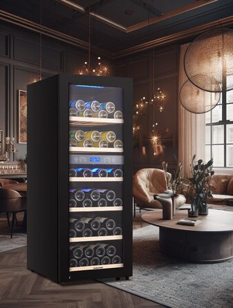 Kalamera 45 Bottle Dual Zone Wine Refrigerator - 120 Liter Capacity with LCD Display