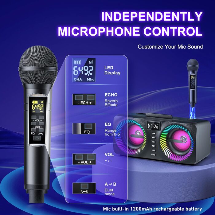 Портативна караоке-система з 2 бездротовими мікрофонами та 30W потужністю, NT001-RED-US