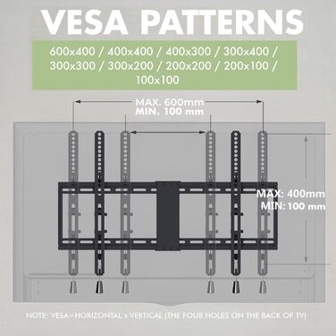 Кріплення для телевізора настінне, нахильне, для 32-85 дюймів, LED/LCD/OLED/Plasma, до 50 кг, VESA 600x400 мм