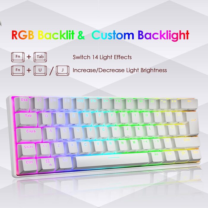 Ігровий комплект клавіатури та миші MK21: RGB механічна клавіатура 60% (62 клавіші), миша 6400 DPI, килимок для миші. Сумісність з PS4, Xbox, PC. Чорний/Blue Switch (White)