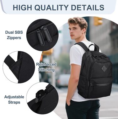 Рюкзак RAVUO для чоловіків та жінок, 15.6 дюймів, водонепроникний, для підлітків, шкільний, туристичний, чорний