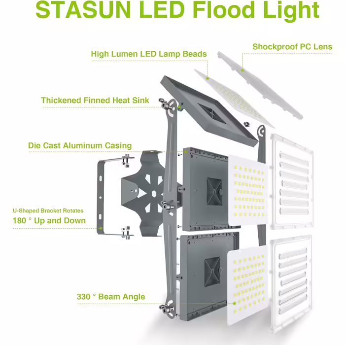 Світлодіодний прожектор STASUN 150W для вулиці, 15000 Лм, IP65, 6000K, з регульованими головками, водонепроникний для саду, гаража, готелю