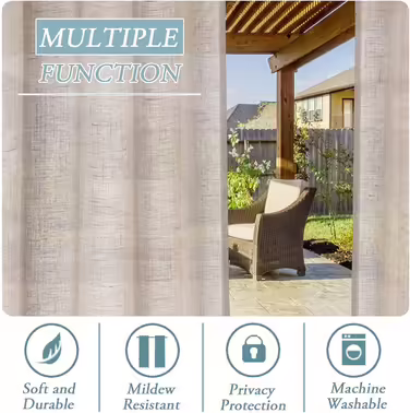 Outdoor Curtains, Removable, Sticky Tab-Top for Easy Hanging and Taking Down, Waterproof Outdoor Patio with White Curtain Top Indoor, 2 Panels (2X 132x213 cm, Natural) (H274 x W132 cm (2 Pack), Natural)