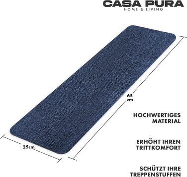 Casa Pura Non-Slip Stair Treads - 15 Piece Set - Adhesive Treppenschutz for Indoor Stairs - Blue, Rectangular