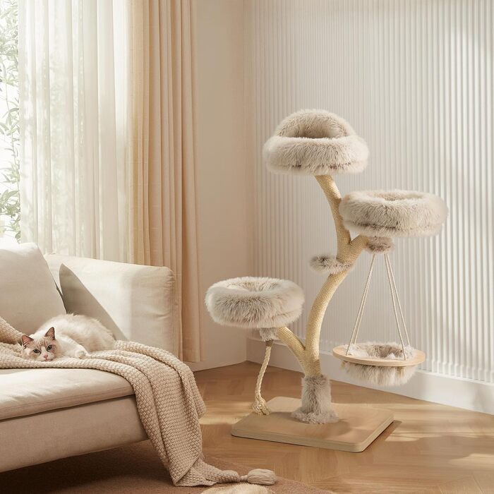 Кігтеточка для котів Fudajo Designer у вигляді дерева, 130 см, з плюшем та сизалем, з гамаком