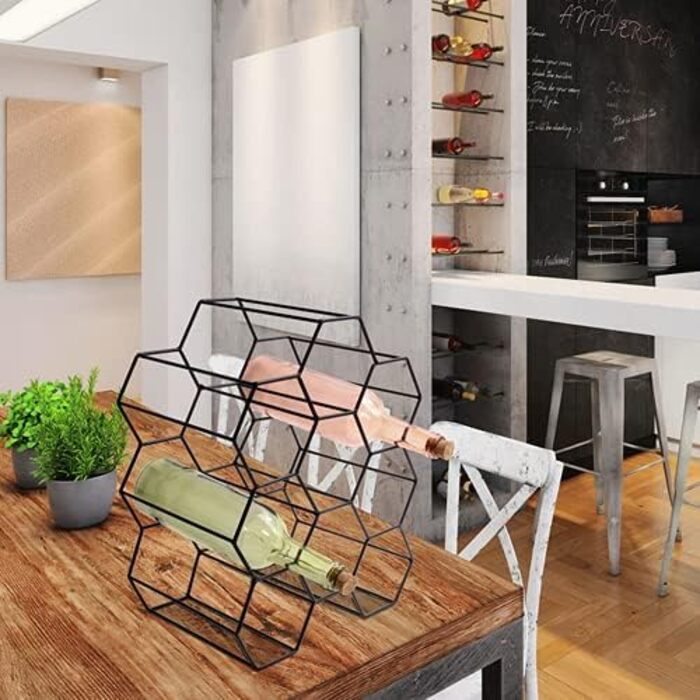 Home Deco Factory KA3041 Wine Rack, Black Metal Mesh, Storage for 9 Bottles, One Size