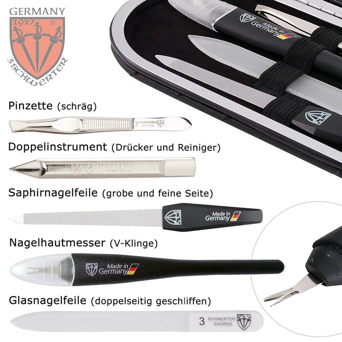 Набір манікюру DREI SCHWERTER 'Vittoria' 7 предметів - німецька якість | Манікюрний набір у футлярі з екошкіри (винний)