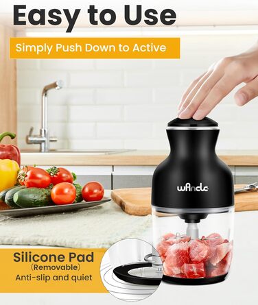 Електричний подрібнювач Wancle 350W, 600мл - для кухні, тихий та зручний у використанні (чорний)