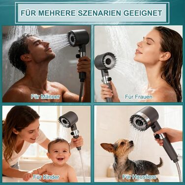 Фільтр для душу з високим тиском, ручна лійка з шлангом, 4 режими, економія води, фільтрація, стоп-функція, для жорсткої води, видаляє хлор та бактерії (Сучасний, Антрацит)