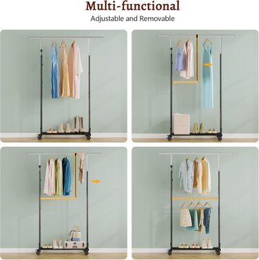 Кледірстанцер FAVOOOSTY на колесах, мобільний, металевий, регульований, чорно-білий, 89.50×39.00×161.20 см