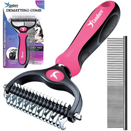 Професійна щітка Candure для собак та котів з довгим волоссям, гребінець, подвійні зубці, 17+9, видаляє ковтуни, шерсть з килимів (блакитний, рожевий)