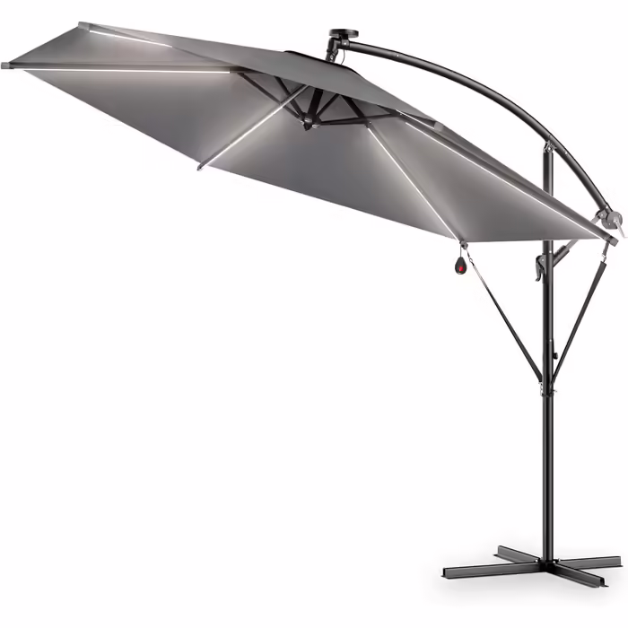 Kingsleeve® Canopy Umbrella LED Lighting UV Protection 80+ Solar Stand Protective Cover 350cm Large Crank Balcony Terrace Garden Umbrella Parasol