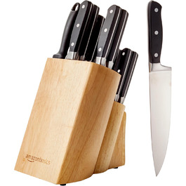 Amazon Basics Premium Knife Block Set, 9-Piece, Black - Includes 18 Knives