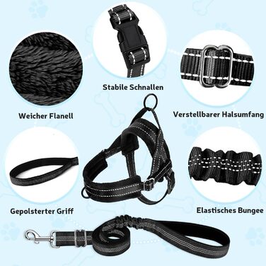 Шлейка для собак SlowTon з повідком, анти-тягнуча, регульована, світловідбиваюча, для цуценят, собак малих та середніх порід, чорна