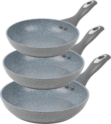 Набір сковорідок SALTER COMBO-6441 (3 шт.) з антипригарним покриттям Marblestone, індукційне дно, нержавіюча сталь, 20/24/28 см, сірий