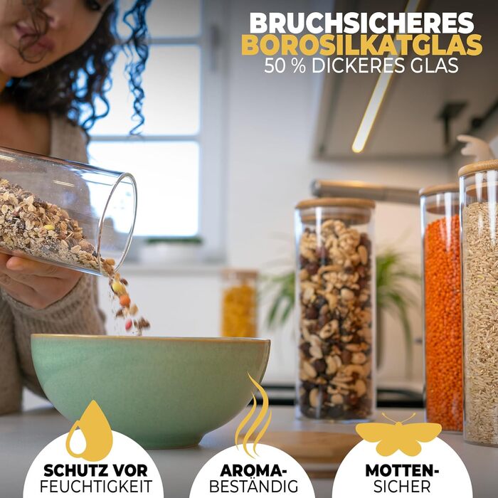 Скляні банки для зберігання з кришкою, кутові, 8 шт. - об'єм 5,2 л, посилена скляна тара, герметичні контейнери для продуктів, кухонні органайзери (5 шт. - круглі)