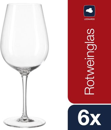 LEONARDO HOME Red Wine Glasses, Glass, Set of 6 (Pack of 1), 6
