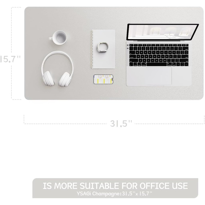 Офісний килимок для миші та столу YSAGi зі шкіри та антиковзким замшем, 90x43 см (Колір: Шампань)