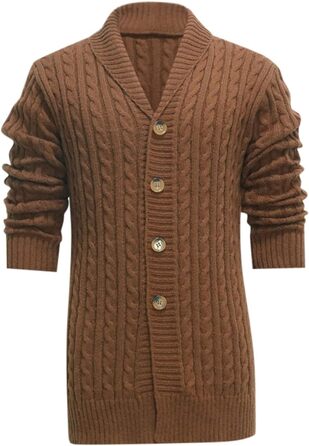 Кардиган чоловічий в'язаний з ґудзиками - зимовий кардиган для чоловіків, теплий світшот, куртка з косими візерунками, грубий в'язаний пуловер, стильний чоловічий кардиган, жакет для осені (01 Коричневий, XL)