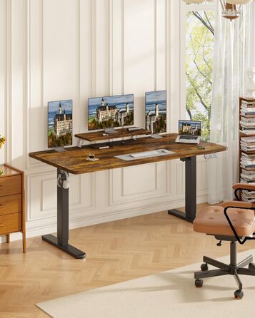 Devoko Electric Standing Desk 160x70cm with Monitor Stand, Memory Height Adjustment, Ergonomic Sit-Stand Desk (120x60cm, Vintage Brown)