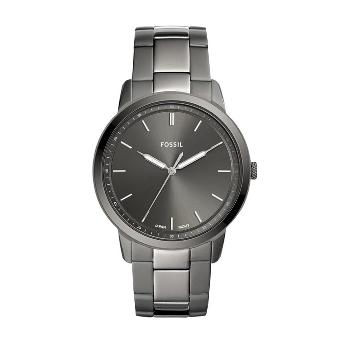 Годинник Fossil для чоловіків The Minimalist 3H, кварцовий механізм, 44 мм, срібляста сталева коробка та шкіряний ремінець, FS5439 (Дunkelgrau)