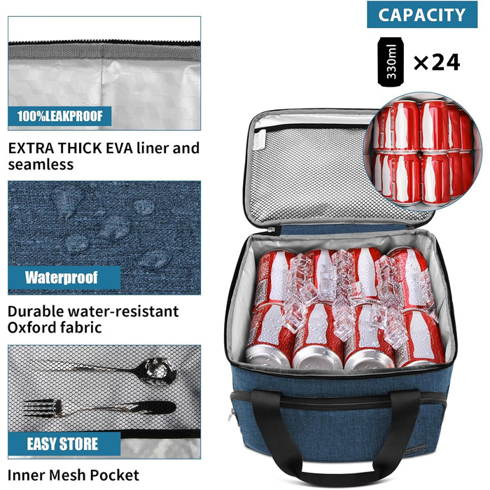 Термосумка Lubardy 15L сірого кольору: велика, складана, водонепроникна, для пікніків та обідів