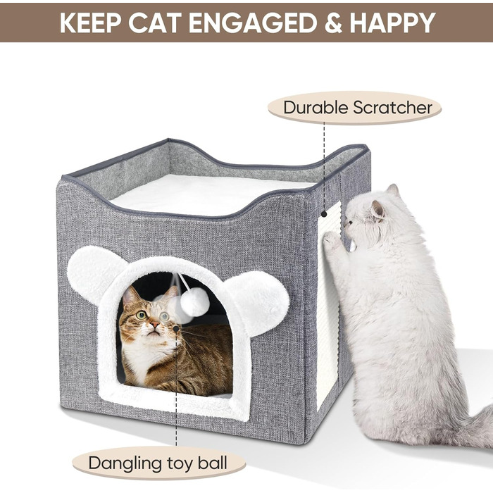 Кігтечка-ліжко для котів, будиночок-кігтечка, двошаровий куб, велика кімната, з іграшкою, 40x40x40 см