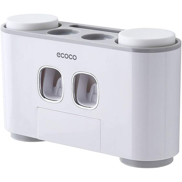 Автоматичний диспенсер зубної пасти та тримач для зубних щіток MHTECH (сірий) - комплект з 2 пресователями, 4 чашками та місцем для 5 щіток