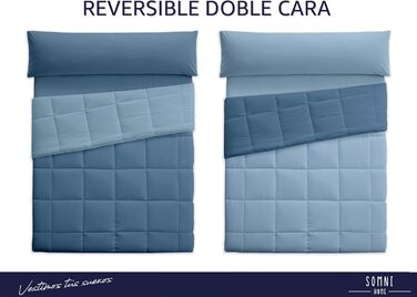 Двостороння стьобана ковдра SomniHome, двоколірна, для ліжка 135/140 см, ефект пуху, тепла, м'яка, зручна, для двоспального ліжка, 400 г, морський синій, 240x260 см