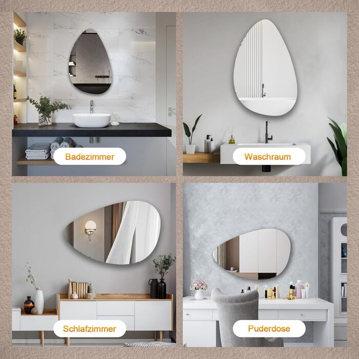 Дзеркало Boromal Spiegel чорне 40x60 см з металевим обрамленням для ванної, туалету, спальні (65x90 см, асиметричний стиль A)