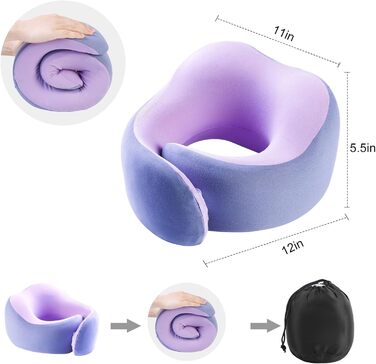 Подушка для шиї Gemice для подорожей, літака, з кріпленням на липучці, з піною з пам'яті, для дорослих, аксесуари для літака, сіра та фіолетова