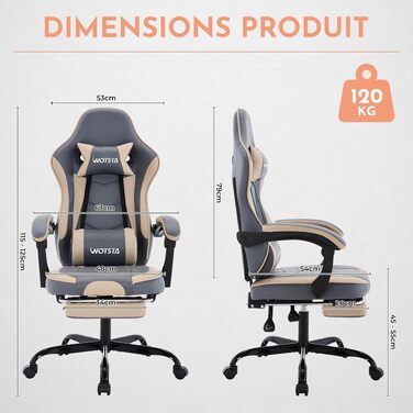 Ігрове крісло Gaming Chair з підніжкою та ергономічною підтримкою попереку, регульована спинка 90-135°, офісне крісло для геймерів (Techbeige)