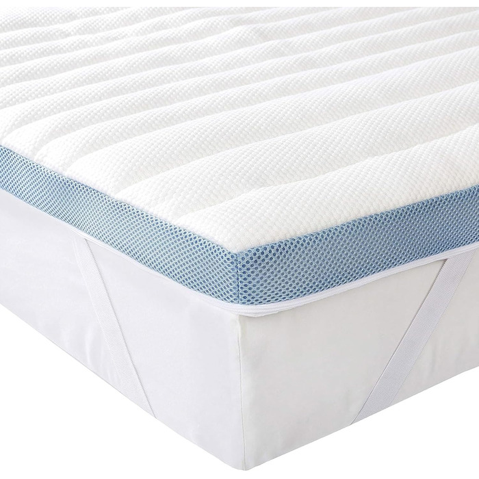 Amazon Basics Memory Foam Mattress Topper with Straps, 140 x 200 cm, 5 cm Height, White