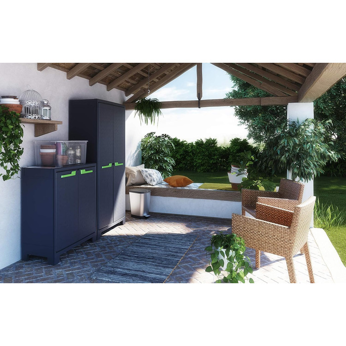 Keter Moby Plastic Cabinet, Tall, Anthracite/Green/Grey, 80 x 44 x 182 cm, including 4 adjustable shelves with a load capacity of 30kg each, suitable for indoor and outdoor use, UV and water resistant (IPX3)
