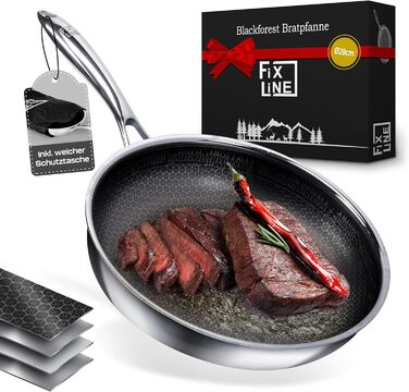 FIXLINE Black Forest Non-Stick Frying Pan - 28cm - Red Design - PTFE-Free - Compatible with All Cooktops (including Induction) - Oven Safe up to 250°C - Easy Cleaning - Ideal Gift