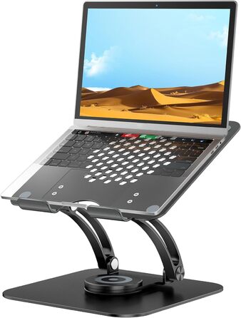 Adjustable Laptop Stand with 360° Swivel Base - Ergonomic Laptop Riser for Desk & Standing Use - Fits 10-17