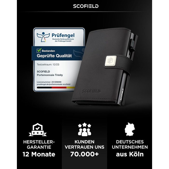 Чоловічий гаманець SF SCOFIELD з відділенням для монет | Тонкий гаманець на 9-11 карток | RFID захист | Чоловіче портмоне | Гаманець з монетницею | Чорний | Slim Wallet