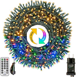 Гірлянда святкова 50 метрів, 100 LED, тепле біле та кольорове світло, з пультом, таймером, 11 режимів, для декору балкона, саду, вечірки, весілля, Різдва
