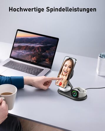 Зарядна станція 3-в-1 для Apple Watch та iPhone з MagSafe, сумісна з iPhone 17, 16, 15, 14, 13, 12, AirPods Pro (білий/чорний)